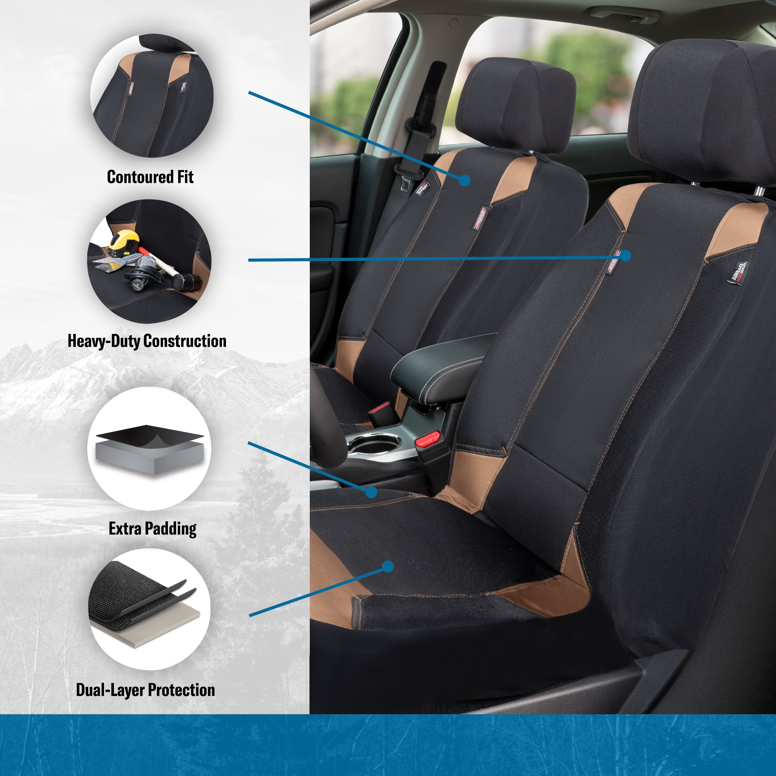 Dickies 2-Piece Carpenter Truck Seat Covers, Universal, Black and Brown