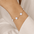 thumbnail image 4 of 14K Gold Plated Clover Bracelets for Women - Flower Four Leaf Clover Bracelet - Mother of Pearl Gemstone Lucky Flower Design - Adjustable, 4 of 5