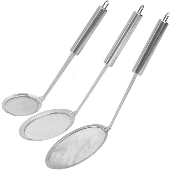 3Pcs Fine Mesh Strainers for Kitchen, Stainless Steel Fine Mesh Sieves with Long Handle for Oil Filter Skimming Frying