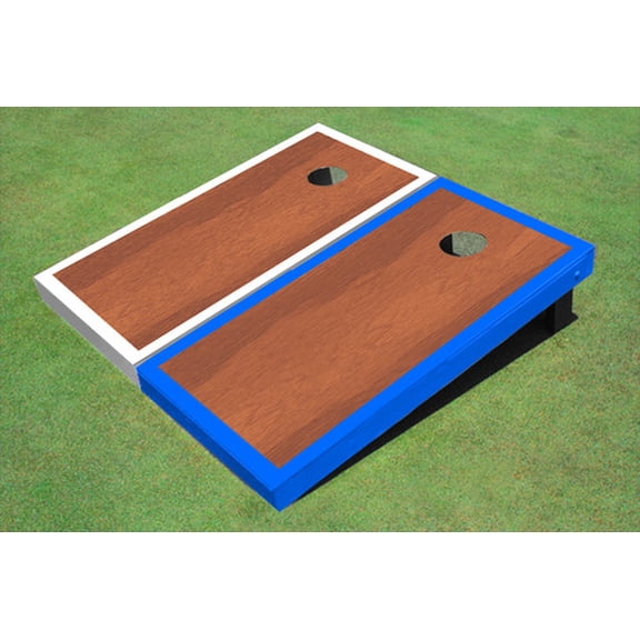 Rosewood Stained Center White And Royal Blue Border Cornhole Board