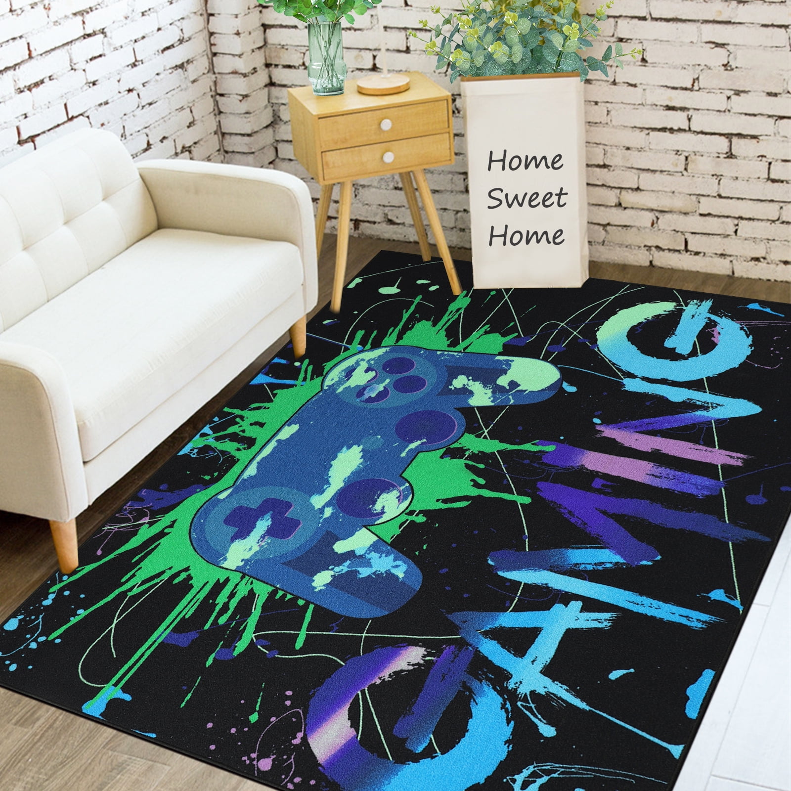 Capslpad Large Size Gaming Area Rug 5'x6'6"Gamer Rug for Teen Room Decor Non Slip Controller