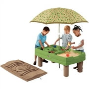 Step2 Naturally Playful Green Sandbox and Water Table for Toddler with Cover and Umbrella