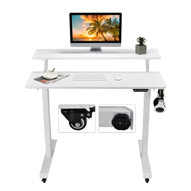 Costway Électrique 2-Tier Debout Bureau Mobile Siège Hauteur de Bureau Réglable