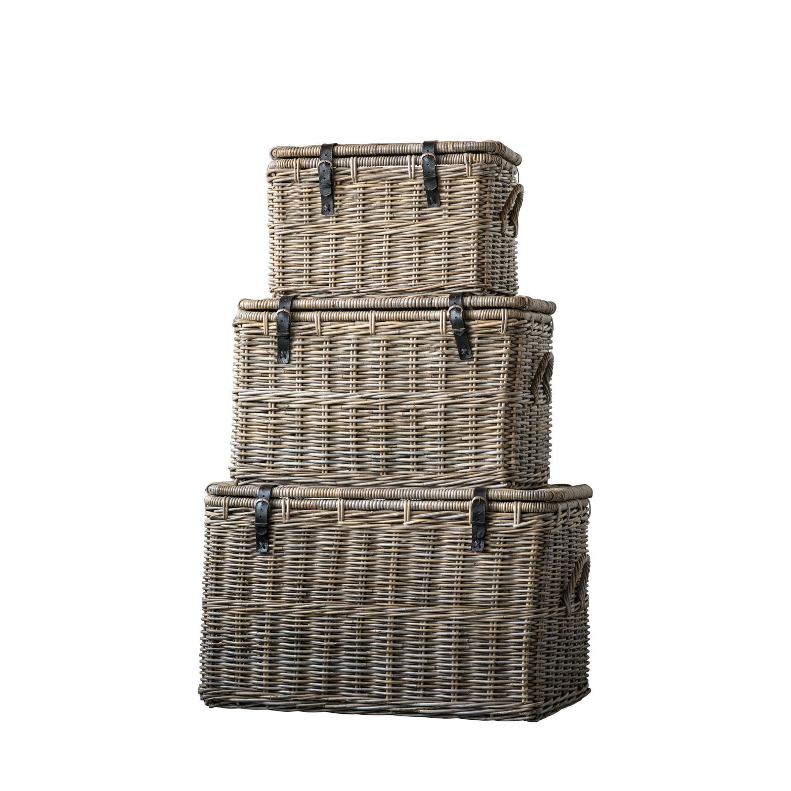3R Studios Rectangle Brown Rattan Basket with Leather