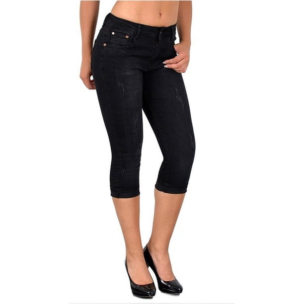 denim skinny fit capris