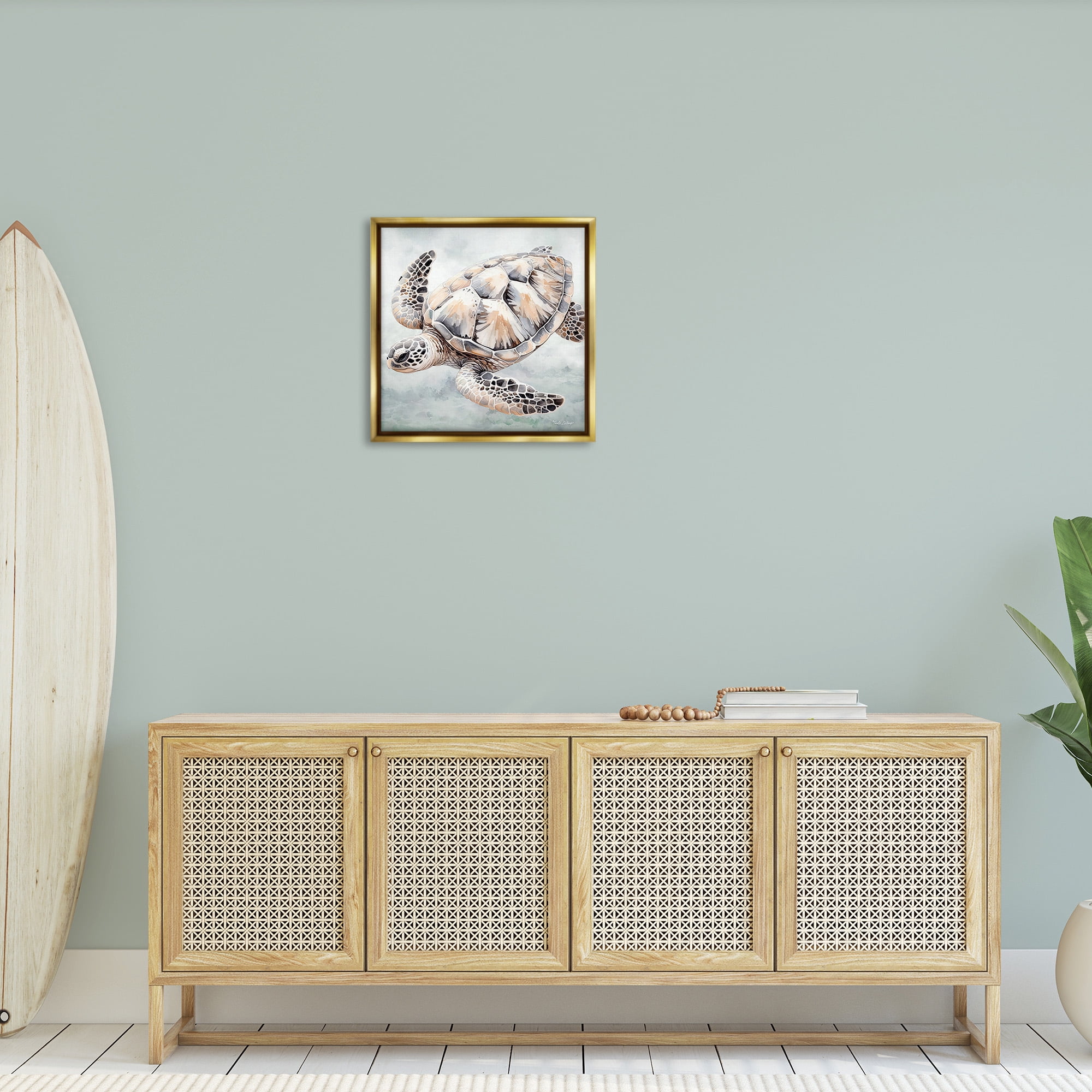 Stupell Industries Detailed Sea Turtle Animals & Insects Painting Gold Floater Framed Canvas Art Print Wall Art, 25 x 25