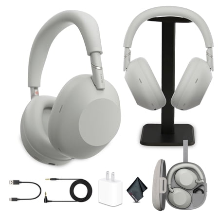 Sony WH-1000XM6 Wireless Noise-Cancelling Over-Ear Headphones (Silver) Premium Bluetooth LDAC Audio with QN3 Chip, 12 Microphones, 30-Hour Battery + Headphone Stand + USB Adapter