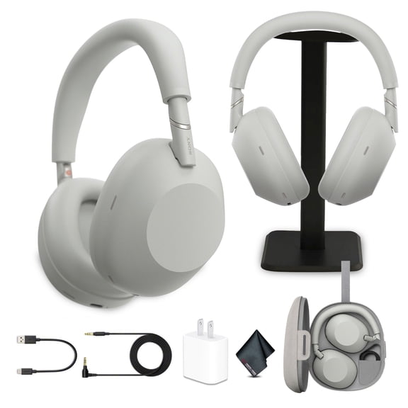 Sony WH-1000XM6 Wireless Noise-Cancelling Over-Ear Headphones (Silver) Premium Bluetooth LDAC Audio with QN3 Chip, 12 Microphones, 30-Hour Battery Headphone Stand USB Adapter