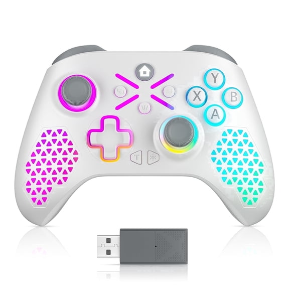 Turpow 2.4GHz Wireless Controller for Xbox Controller, Xbox One Series X|S Consoles, PC Windows, Steam, with 7 Colors RGB Light/1000mAh Battery/Programmable/Turbo, Dual Vibration/（White）