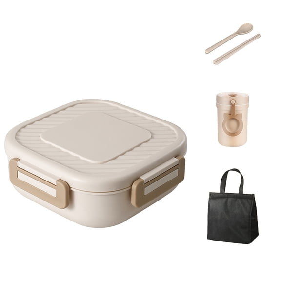 Insulated Lunch Box Set, Portable Meal Container with Dividable Compartments, Microwaveable Food Grade Plastic, Leak-Proof Breakfast Cup, Reusable Insulation Bag for Work School Camping