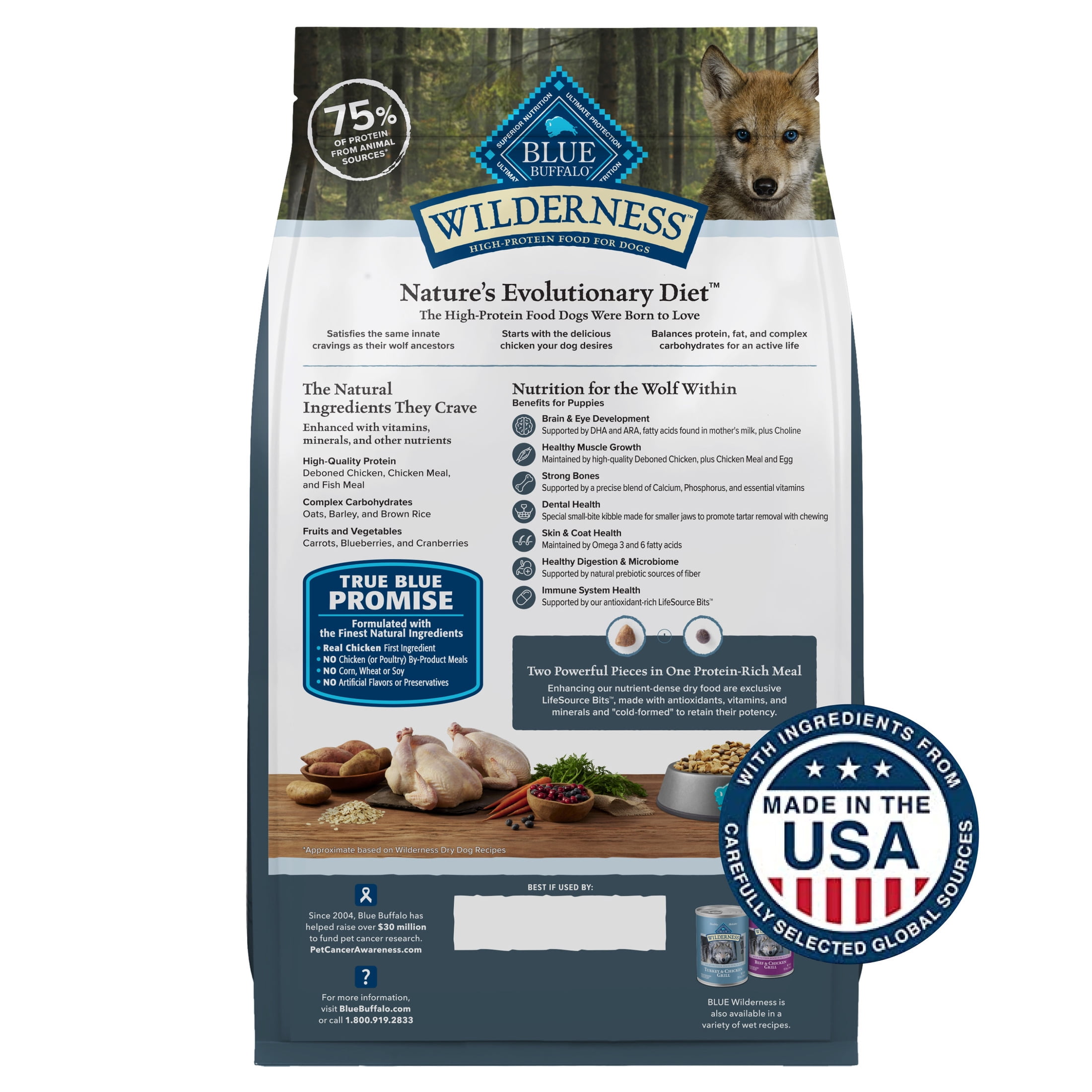 Blue Buffalo Wilderness High-Protein Natural Puppy Dry Food, Chicken Recipe, 4.5-lb. Bag