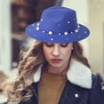 thumbnail image 3 of HNMKIU Elegant Pearl Panama Fedora Hat for Women Summer Fashion Accessory Blue,One Size, 3 of 8
