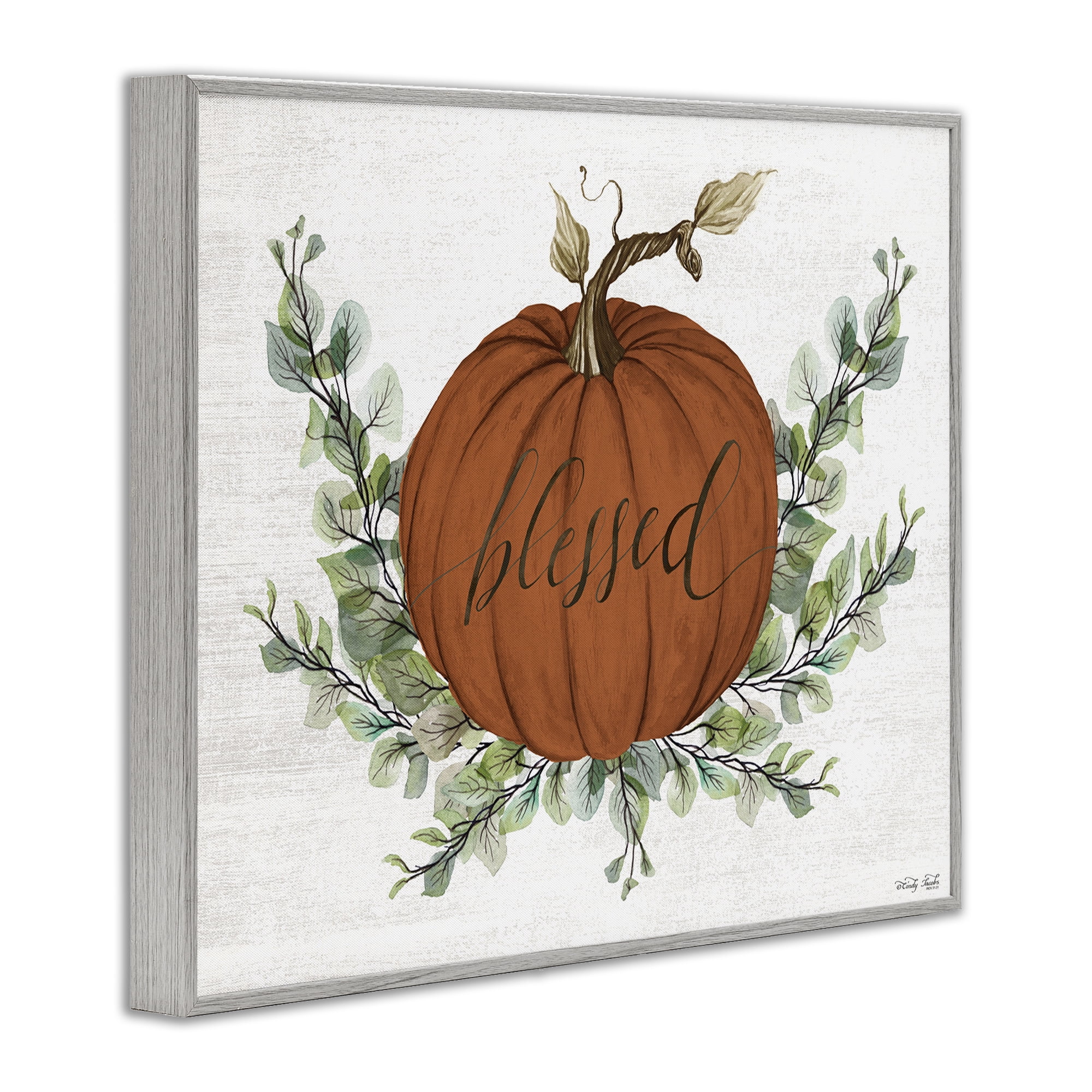 Stupell Industries Orange Blessed Pumpkin Food & Beverage Painting Gray Framed Art Print Wall Art, 20 x 16