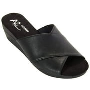 A2 by Aerosoles Womens Flower Pot Black Leather Wedge Sandals (12, Black)