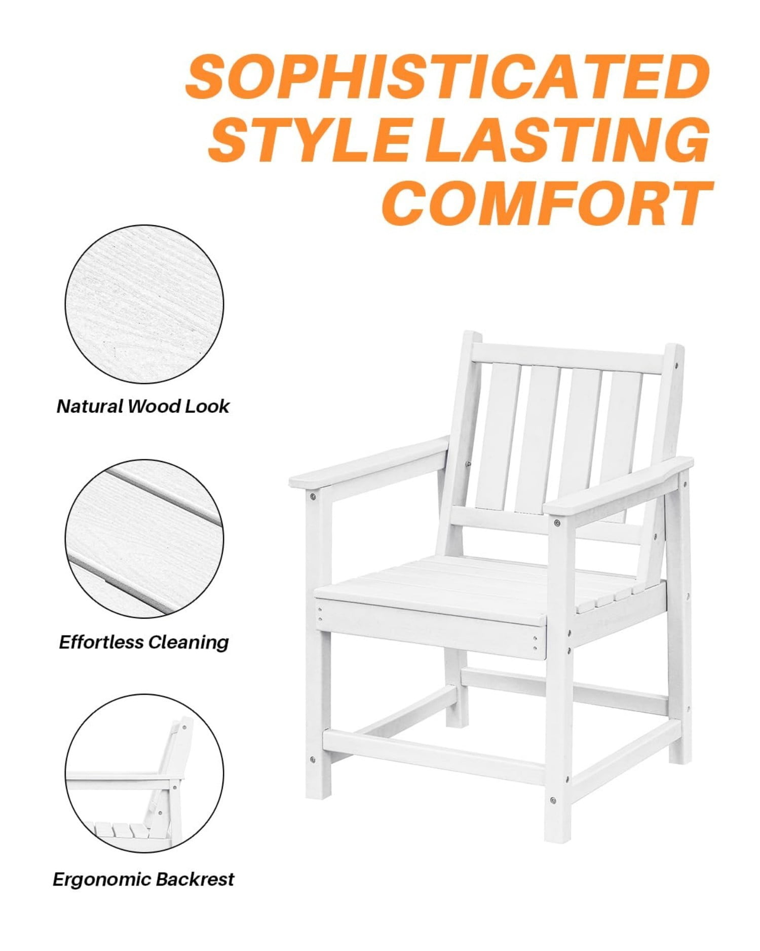 Patio Dining Chair Set of 2, HDPE Outdoor Dining Chairs with Ergonomic Backrest, All Weather Patio Chairs for Backyard, Deck, Garden, Poolside, Pearl
