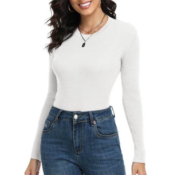 PrettyGuide Women's Crewneck Sweater Long Sleeve Slim Fit Basic Ribbed Knit Casual Tops Pullover Sweater