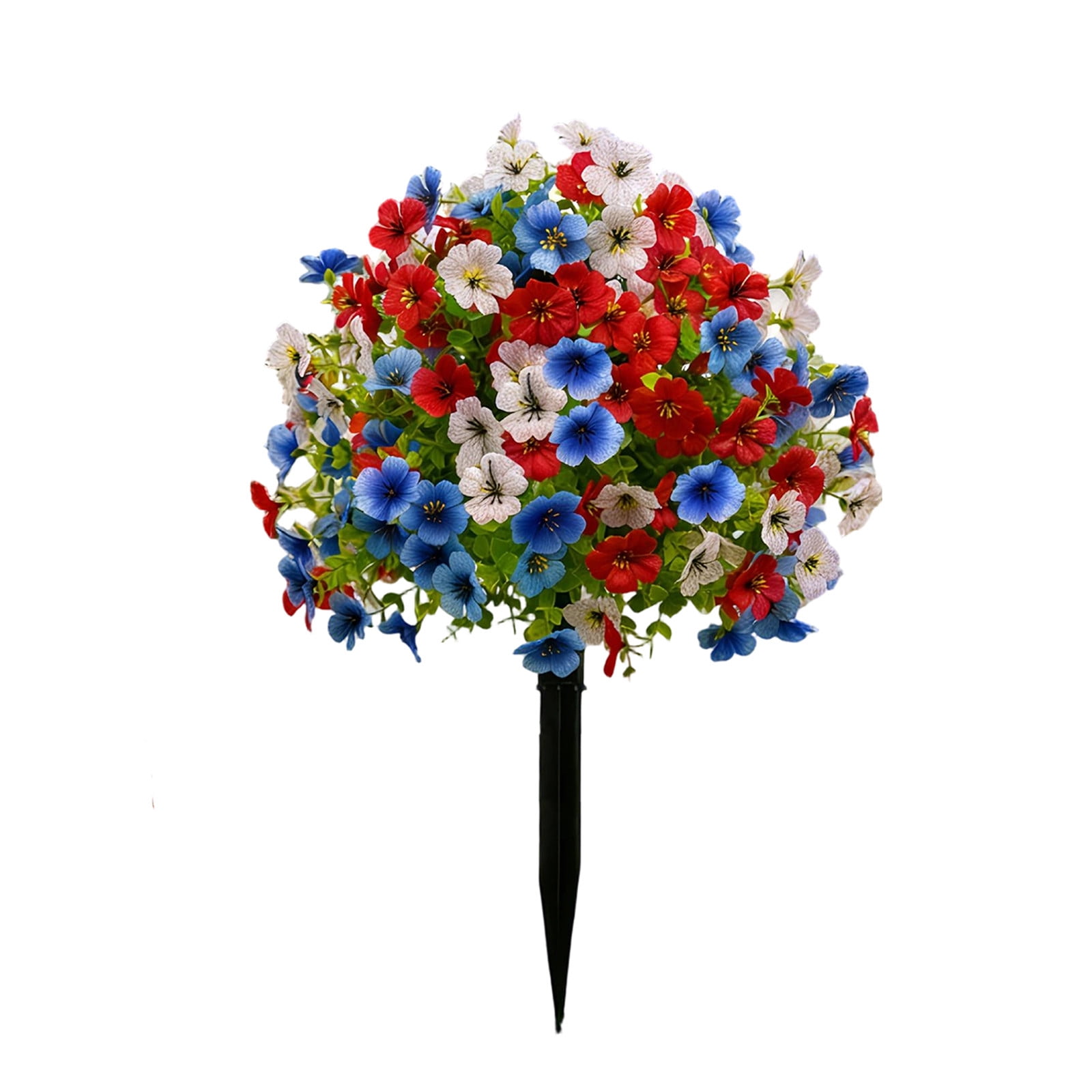 17.7in Independence Day Artificial Ground Stake Flower Tree - Red White Blue Flowers, Plastic Stalk, to Insert Soil, Floral Decor, Holiday Arrangements, Home, Outdoor, Weather-Resistant