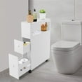 thumbnail image 3 of Bathroom Low Cabinet Narrow Slim Storage Tower Table Box with 2 Drawers & Wheels, 3 of 13