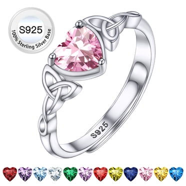 Bestyle Infinity Love Celtic Knot Rings for Women Pure 925 Sterling Silver Heart Rings October Pink Tourmaline Rings for Mom Daughter Wife Girlfriend
