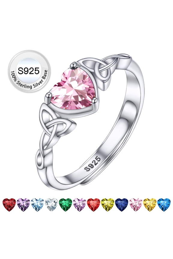Infinity Love Celtic Knot Rings for Women Pure 925 Sterling Silver Heart Rings October Pink Tourmaline Rings for Mom Daughter Wife Girlfriend