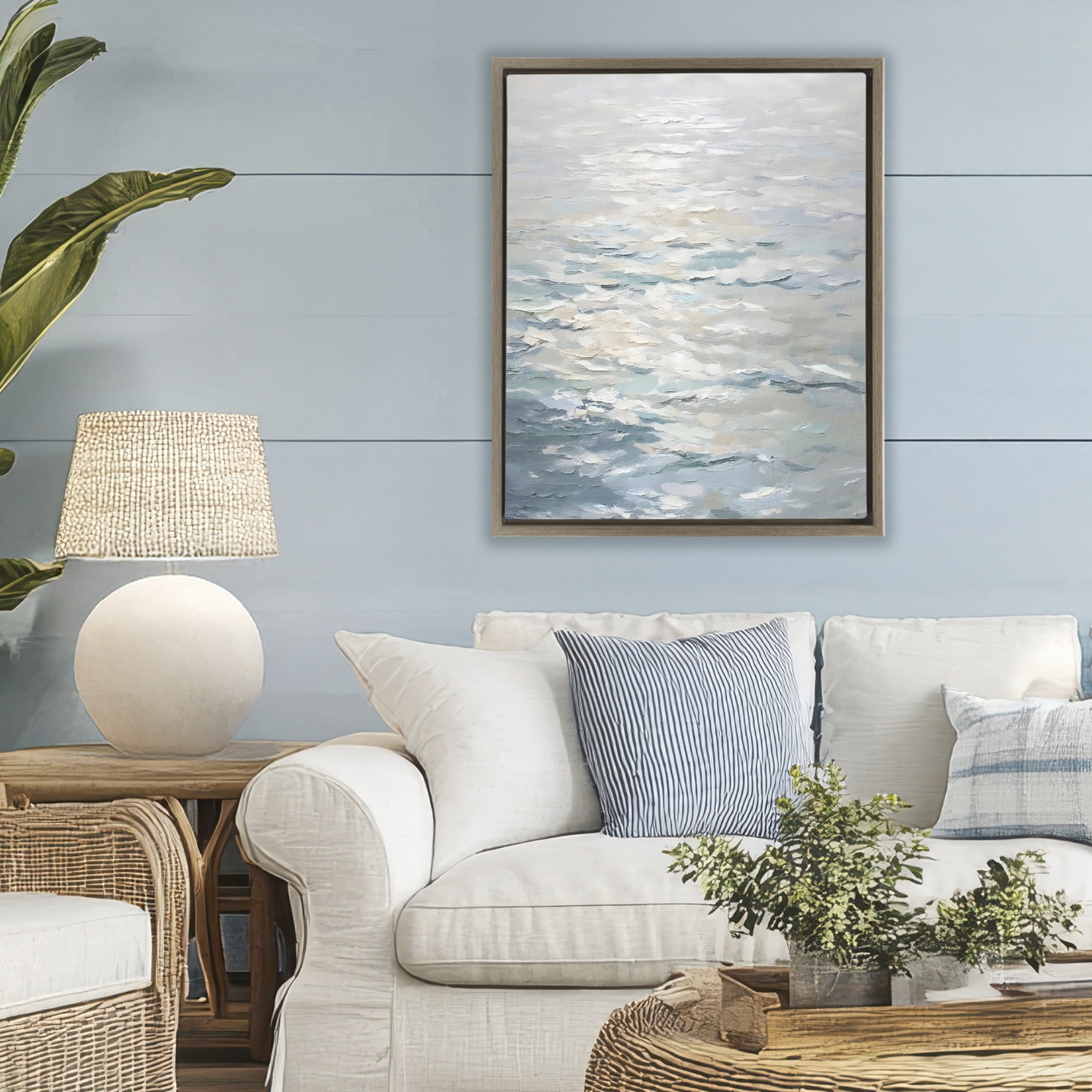 Stupell Industries Shallow Reflections Calm Sea Brown Framed Floater Canvas Wall Art, design by Riley B