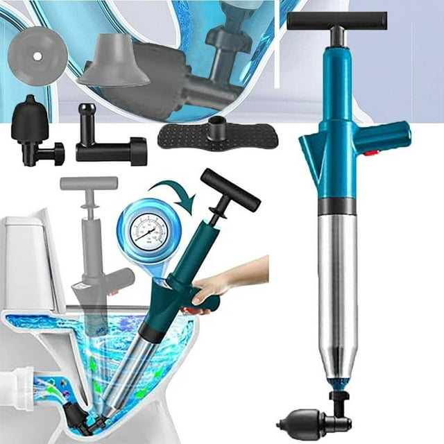 Pneumatic Floor Drain Unclogging Tool Powerful Toilet Pipe Dredger One Shot Pneumatic Floor Drain Sewer Connection Drain Clog Remover Toilet Plunger High Pressure Air Air Compressor Combo Kit