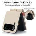 thumbnail image 5 of Dteck for Samsung Galaxy Z Flip 3 Wallet Case,Leather Case with 3 Accordion Card Slots and RFID Blocking Adjustable Crossbody Strap for Unisex,Apricot, 5 of 7