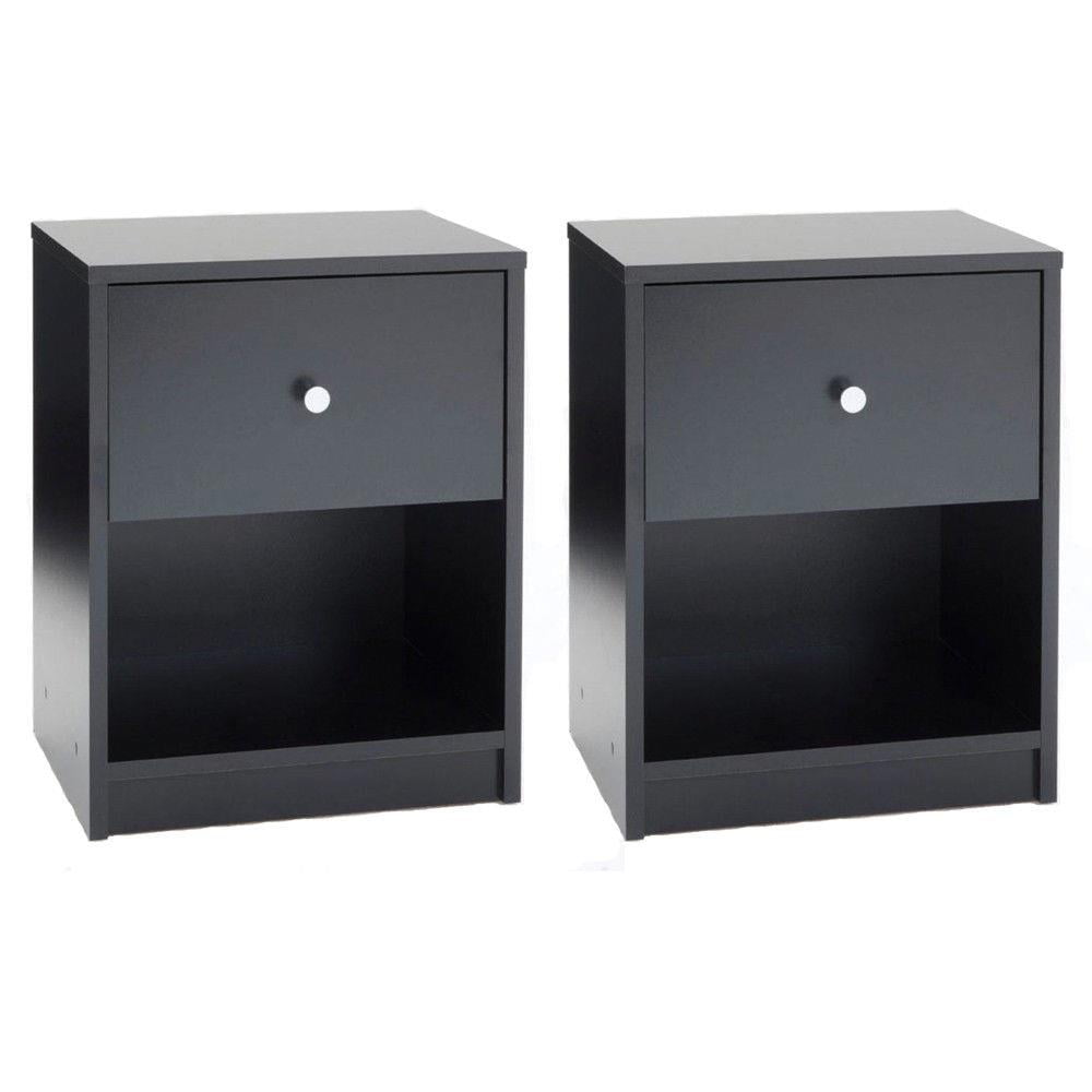 Bedroom Bedside Furniture Nightstand Set of 2 End Table Shelf Drawer white