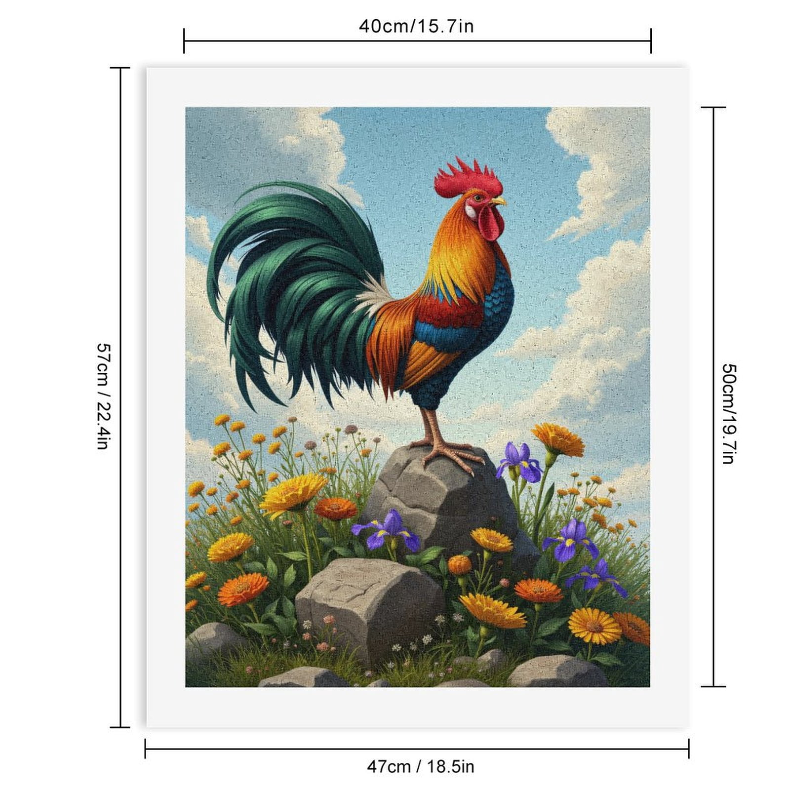 Paint By Numbers Kit for Adults Beginner - DIY Majestic Rooster On Floral Rocks Canvas Painting Kits for Adults, Frameless Paint By Number for Adults for Home Wall Decor 16x20 Inch