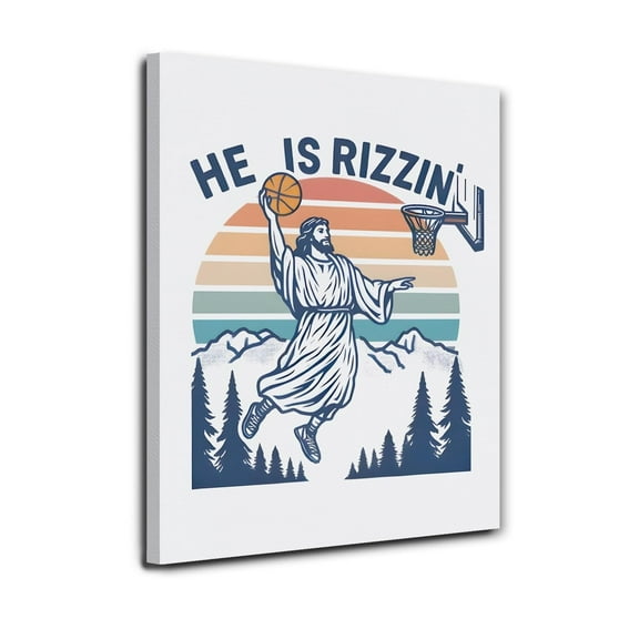He is Rizzin Funny Basketball Jesus Canvas poster Wall Art Jesus Wall Decor, Christian Room Decor, Christian Easter Poster Prints for for Home Living Room Church Wall
