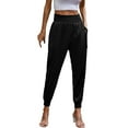 thumbnail image 3 of Jxximdong Cargo Pants for Women, Satin Elastic Waist Pocket Trousers Casual Pants, Black Womens Casual Trousers, 3 of 8
