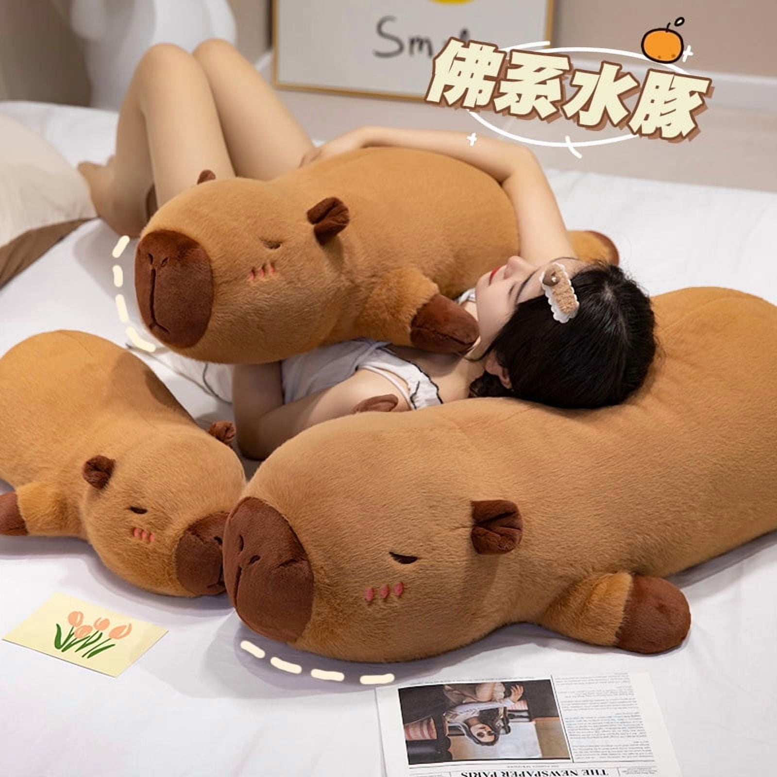 Kawaii Cartoon Giant Strip Capybara Plush Doll Pillow Lying Brown Orange Wings Creative Capybara Plush Children Toy Decor