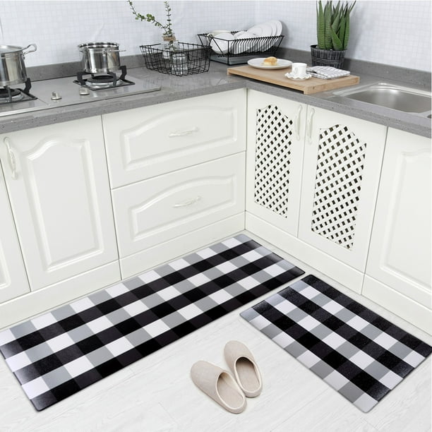 Carvapet 2 Pieces Comfort AntiFatigue Kitchen Mat Buffalo Check Plaid