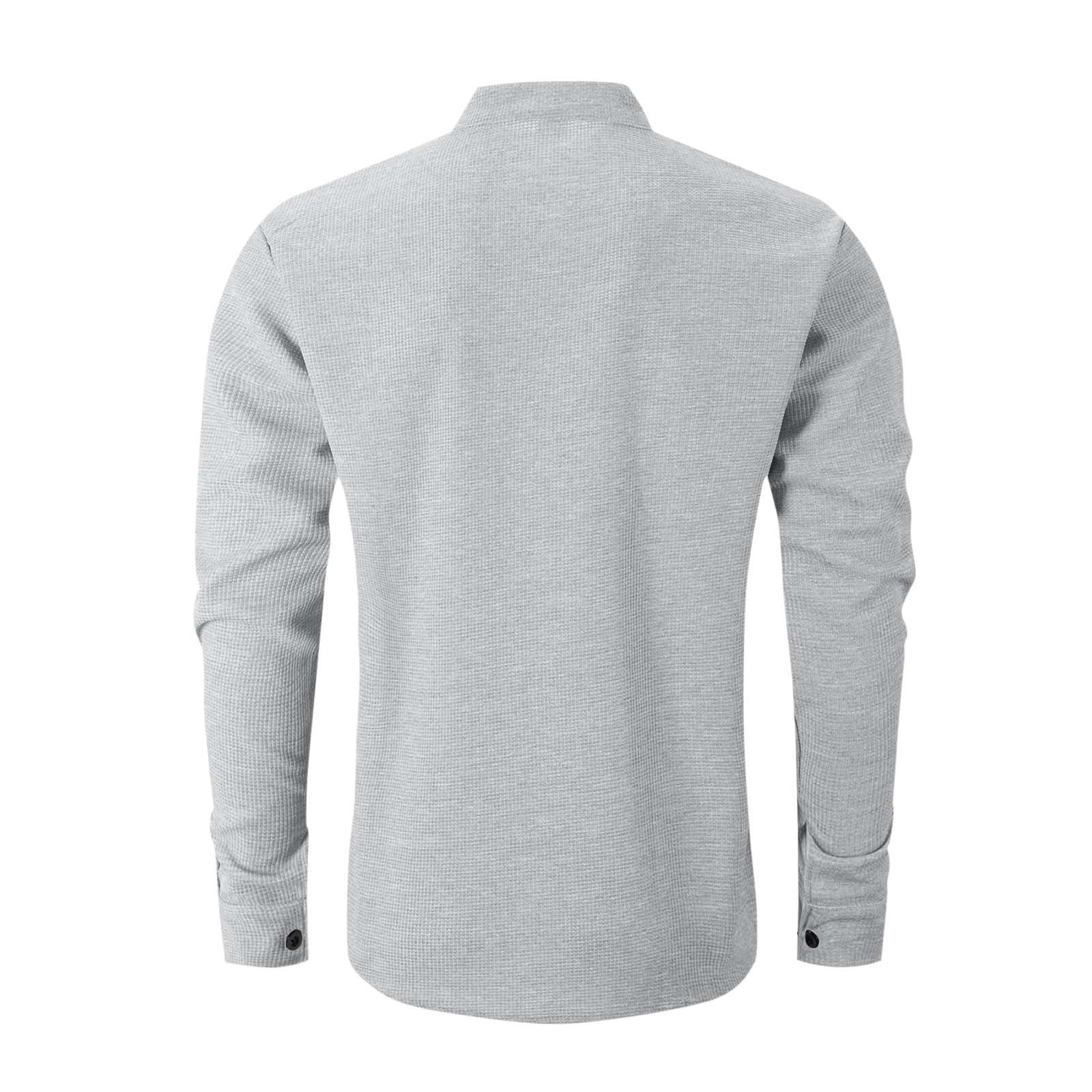 ShomPort Shirts for Mens Button Up Mock Neck Solid Color Textured
