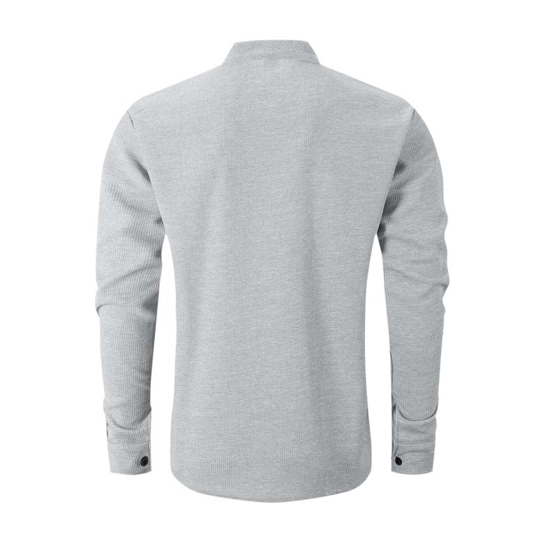 ShomPort Shirts for Mens Button Up Mock Neck Solid Color Textured