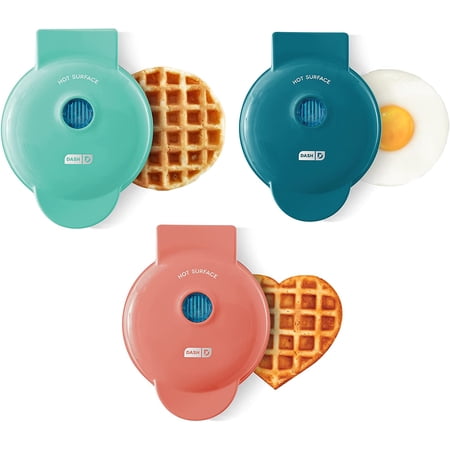 Mini Maker 3-Pack Gift Set, Mini Waffle Maker + Mini Heart-Shaped Waffle Maker + Mini Maker Griddle