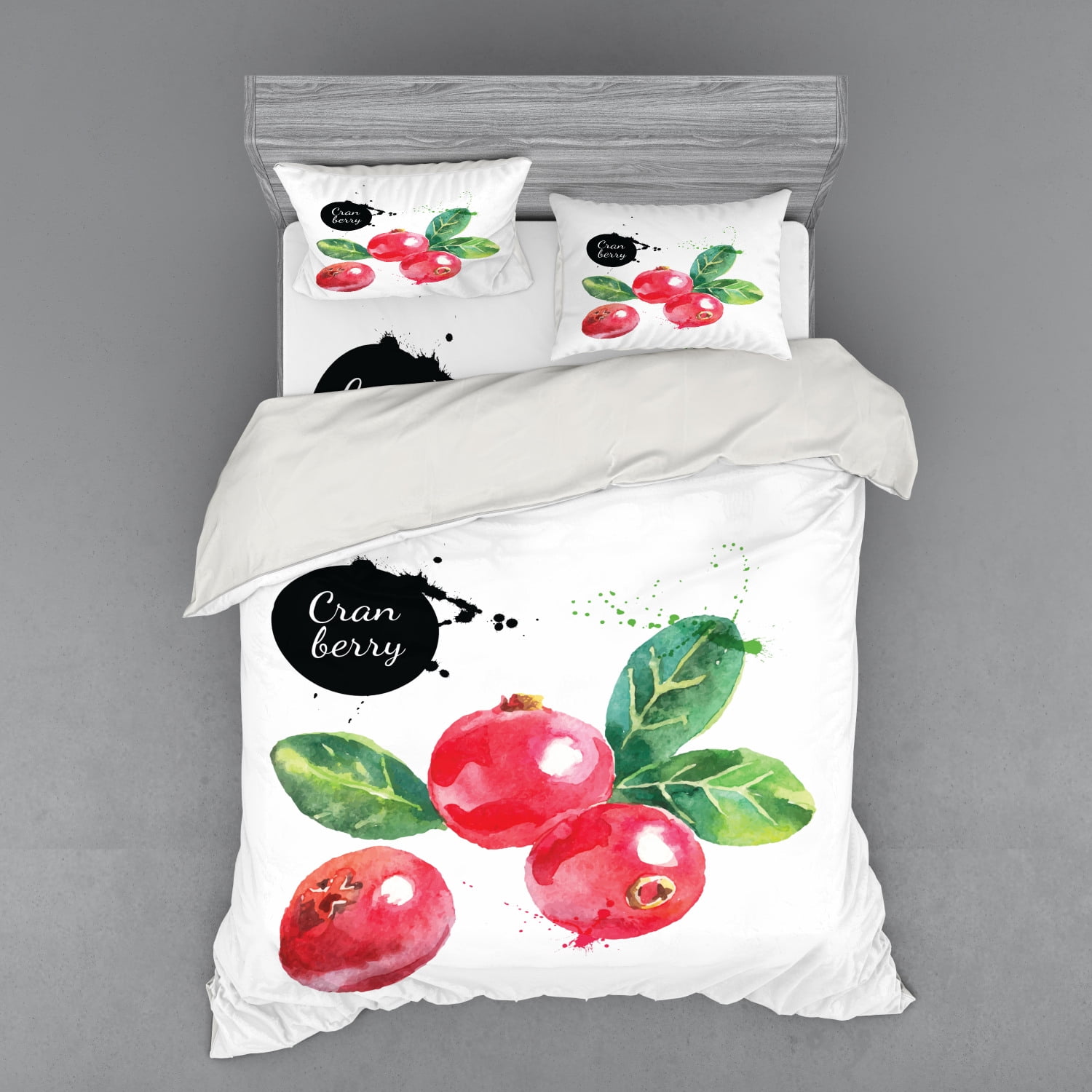 Fruit Duvet Cover Set, Watercolor Cranberry with Grunge Paint Marks
