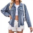 thumbnail image 1 of Chaqueta Vaquera Extragrande para Mujer, Abrigo Vaquero con Cuentas Azul XL, 1 of 10