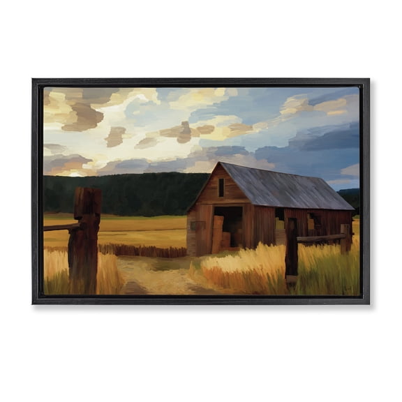 Stupell Industries Farmhouse Harvest Time Autumn Barn Black Floating Frame Canvas Art, 25 x 17, by Renel Peters