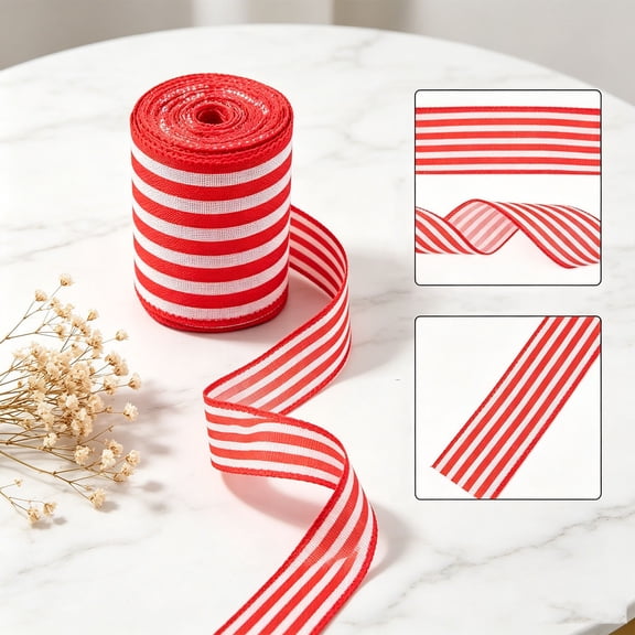 Red and White Ribbon, Patriotic White Red Ribbon Wired for 4th of July Independence Day USA Memorial Day Decoration Party Wreath Bows Making DIY Crafts Wrapping, 5 Yards x 2.5in