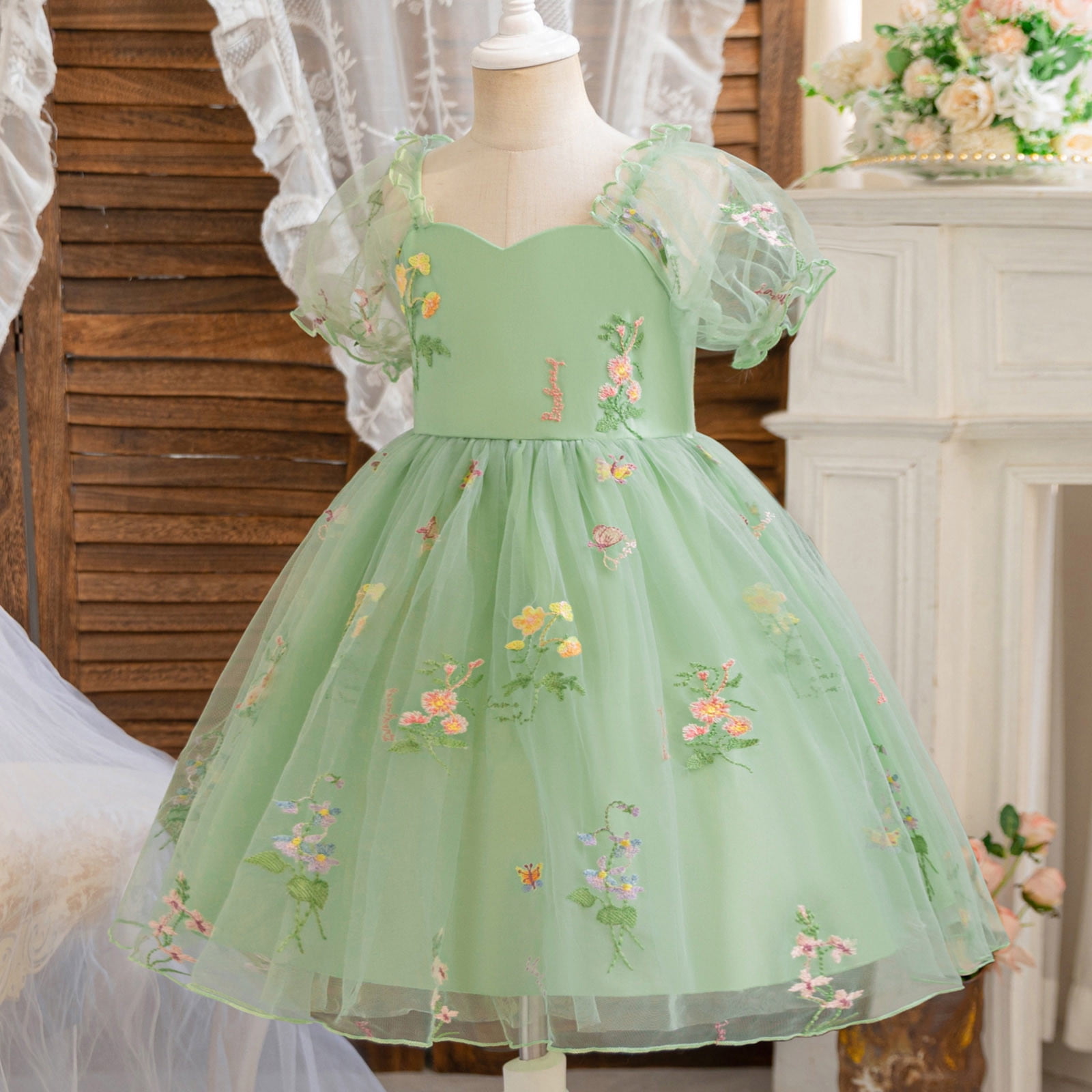 anna from frozen green dress Princess Nordic Costume Girls The flowing blue skirt FBDPA_LowStock Size:Medium (103cm) / Sleeve (89cm) Black women in gold