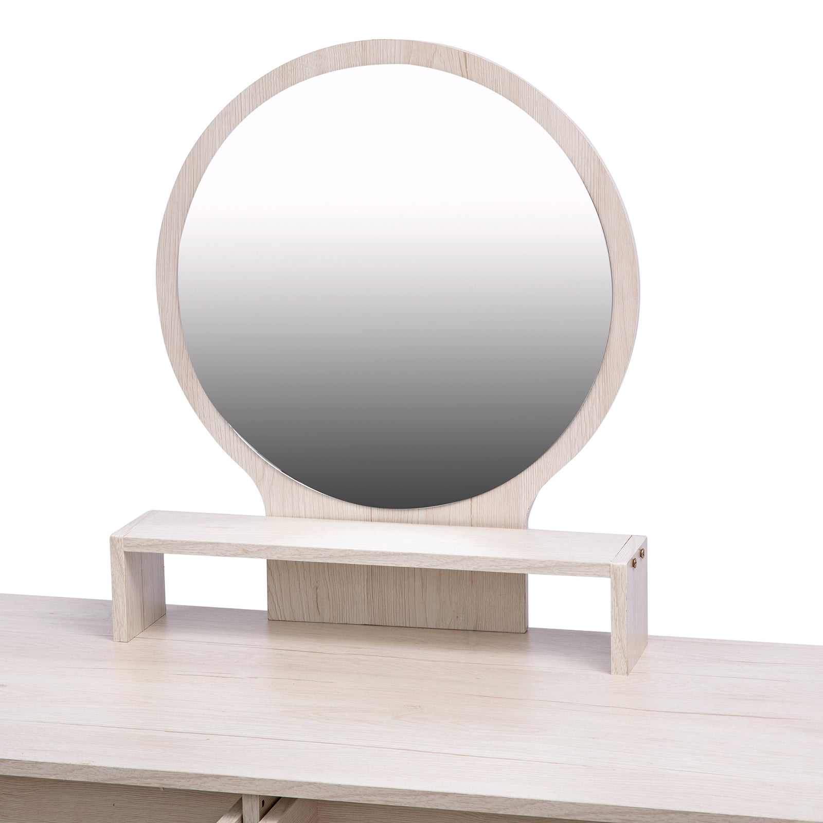 AENKYO Vanity Table Set with Stool, 5-Drawer Makeup Dresser, Modern Beauty Desk for Bedroom, Girls & Women, White Vanity with Stool - White