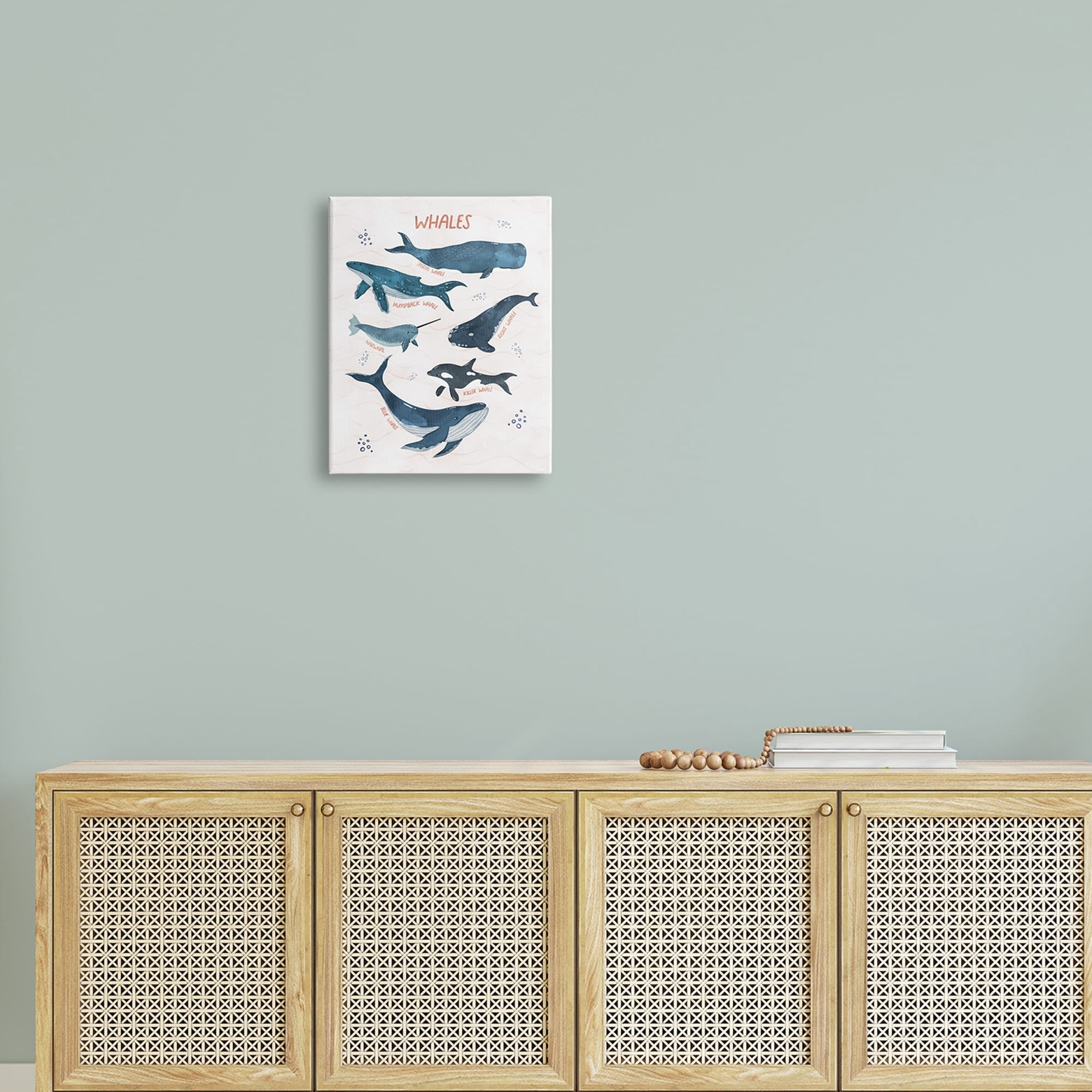 Stupell Industries Nautical Diagram Whale Narwhal Types Bubbles Illustration , 16 x 20, Design by Nina Blue