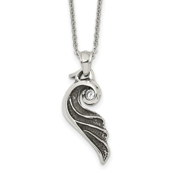Finest Gold Stainless Steel Antiqued & Polished with Crystal Wing 18 in. Necklace
