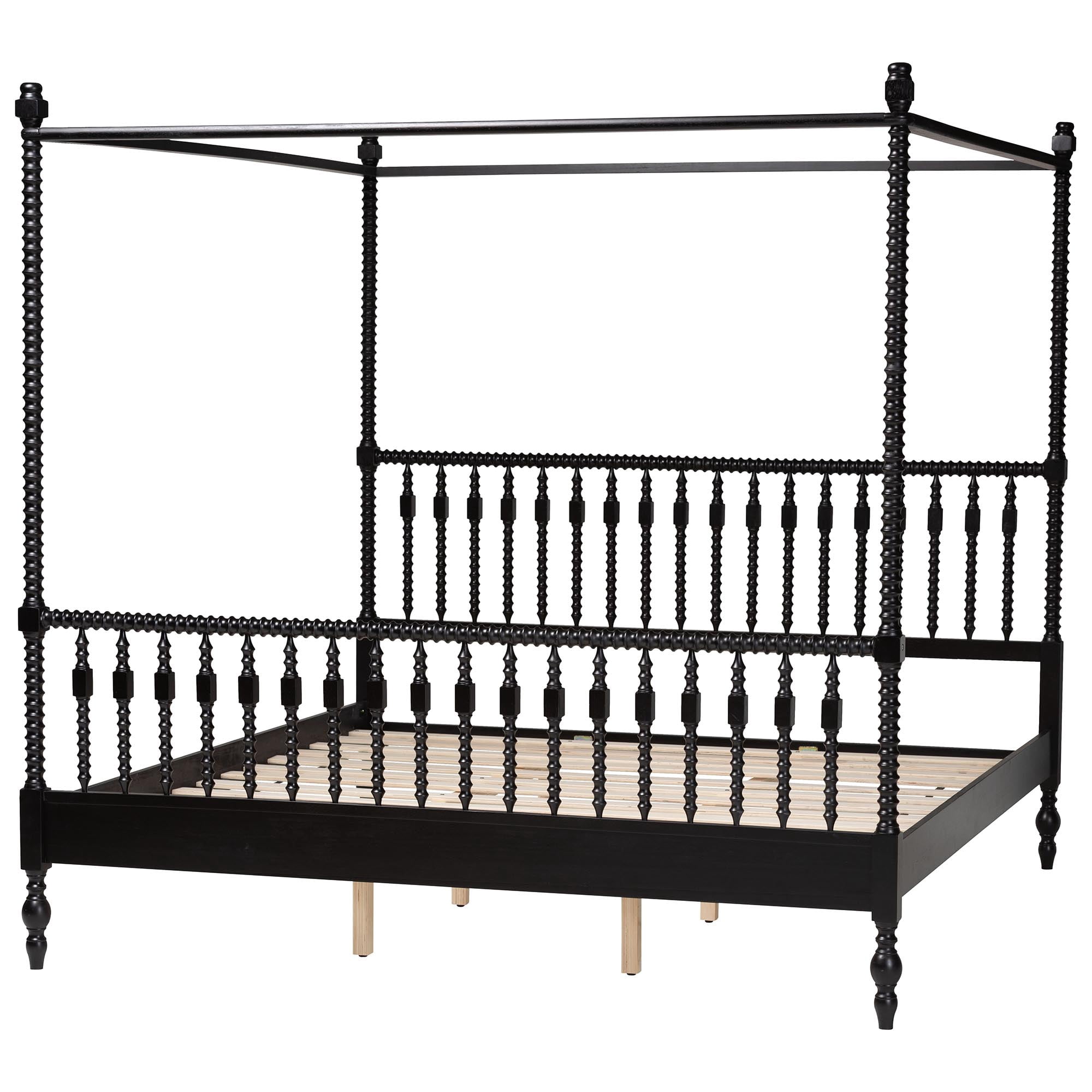 Baxton Studio Callison Farmhouse Canopy Bed, King, Black