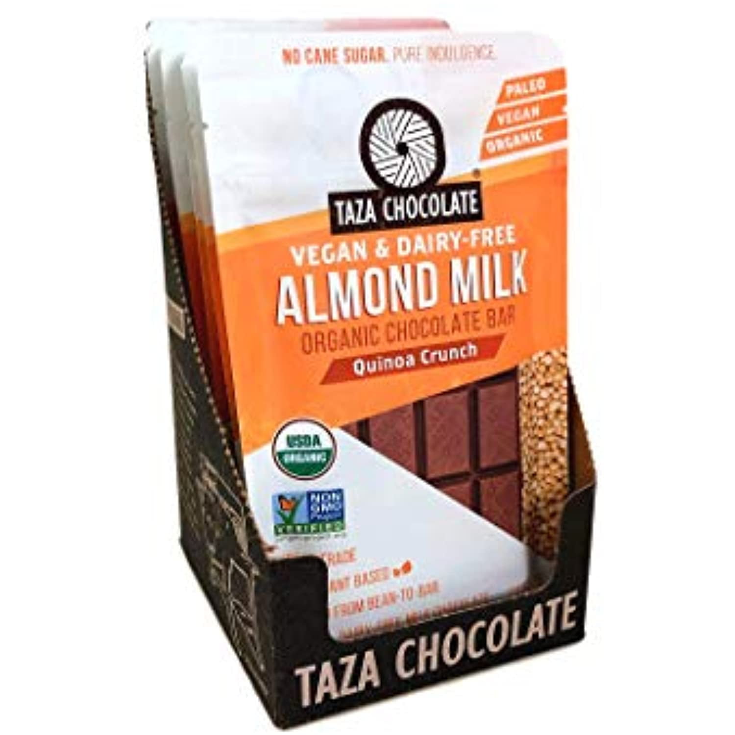 Taza Chocolate Organic Almond Milk Chocolate Bar, Quinoa Crunch, 2.5 Ounce, 10 Count