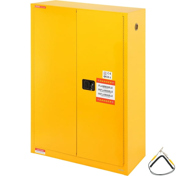 VEVOR Flammable Safety Cabinet, 45 Gal, 42.9 x 18.1 x 65.2 in Explosion Proof with 2 Adjustable Shelves, Cold-Rolled Steel Cabinet for Industrial Use, Yellow