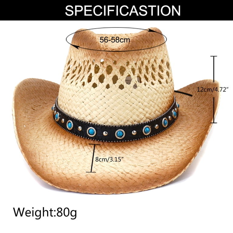 Straw Cowgirl Hat with Studded Band Vintage Straw Cowboy Hat With Studded Band & Turquoise  main image 4