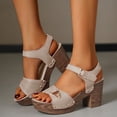 thumbnail image 2 of Modisza Women Chunky Platform Block Heel Sandal with Buckles Ankle Strap Cork Wedge Open Toe Slides Lady Summer Dressy Shoes Beige 6, 2 of 8