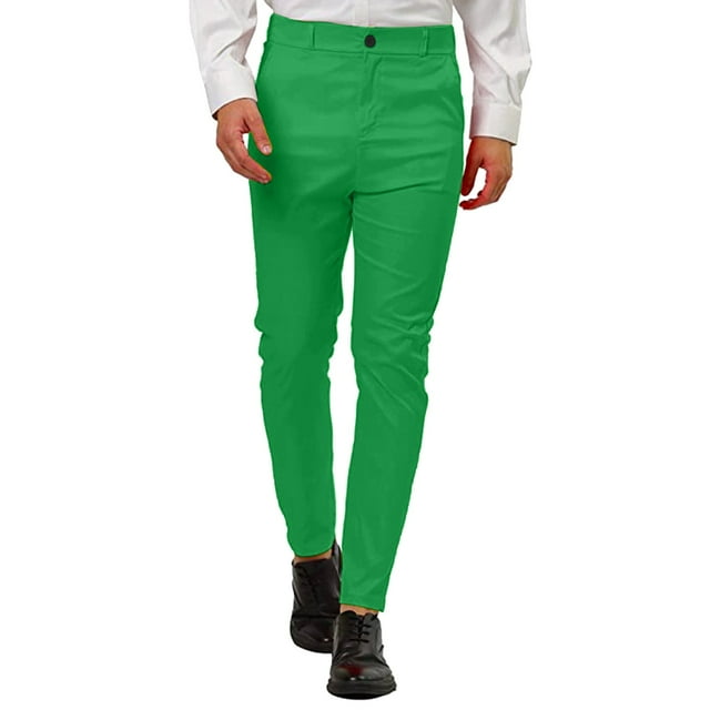 WEIYLL Pants for Men Male Business Suit Solid Color Button Large Size Comfortable Casual Green Pant Size XL